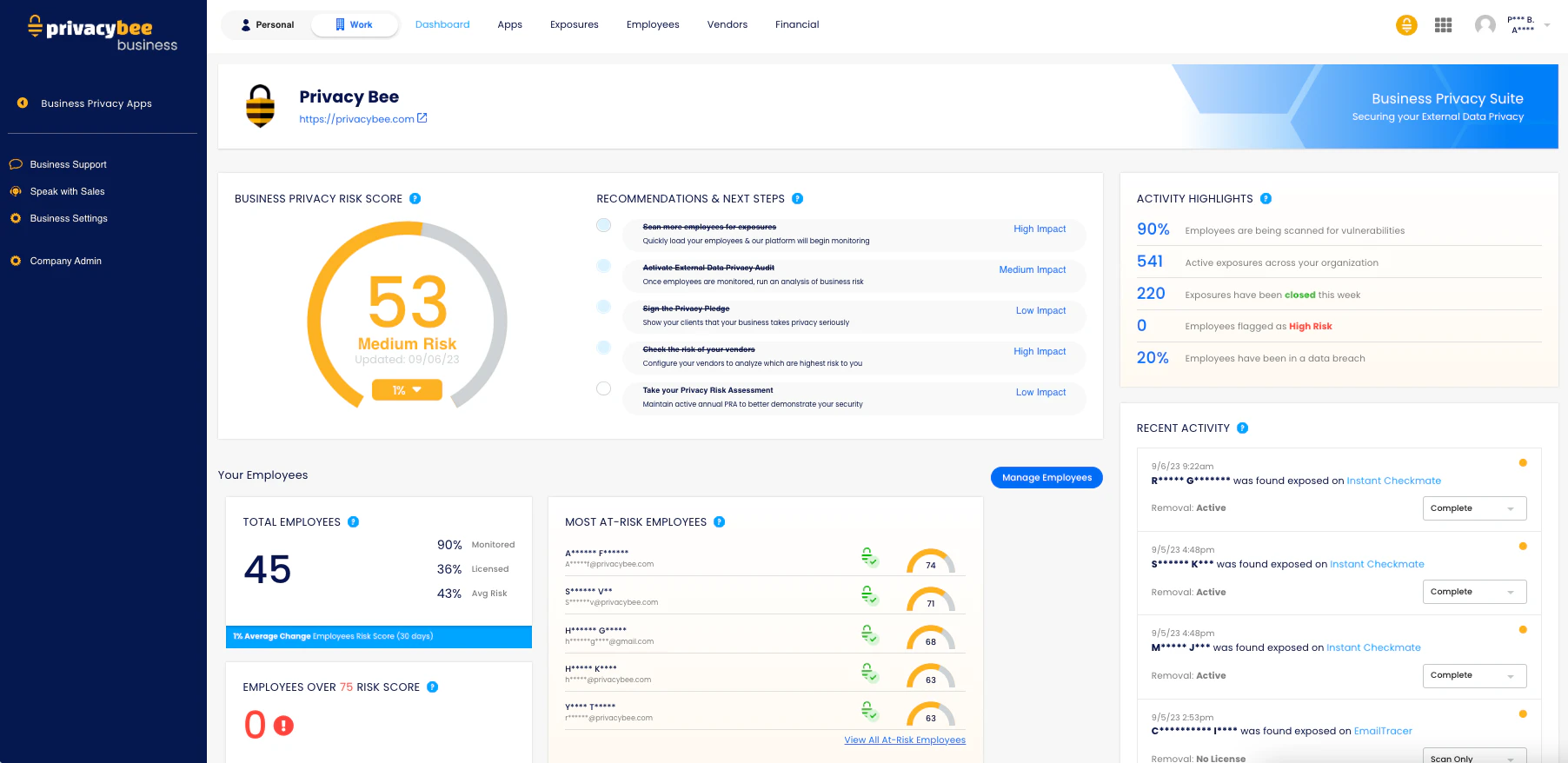 screenshot of Privacy Bee